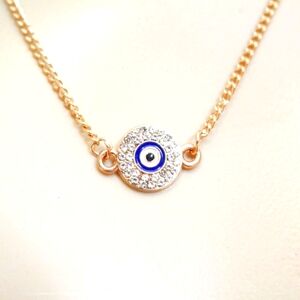 🪬Gold Plated Crystal Sideways Evil Eye Hasma Protection Necklace🪬